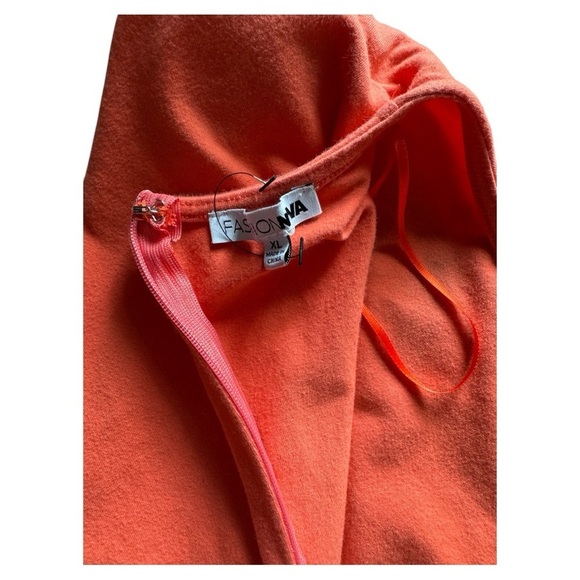 Coral Ruched Dress with Shoulder Pads - Picture 3 of 3